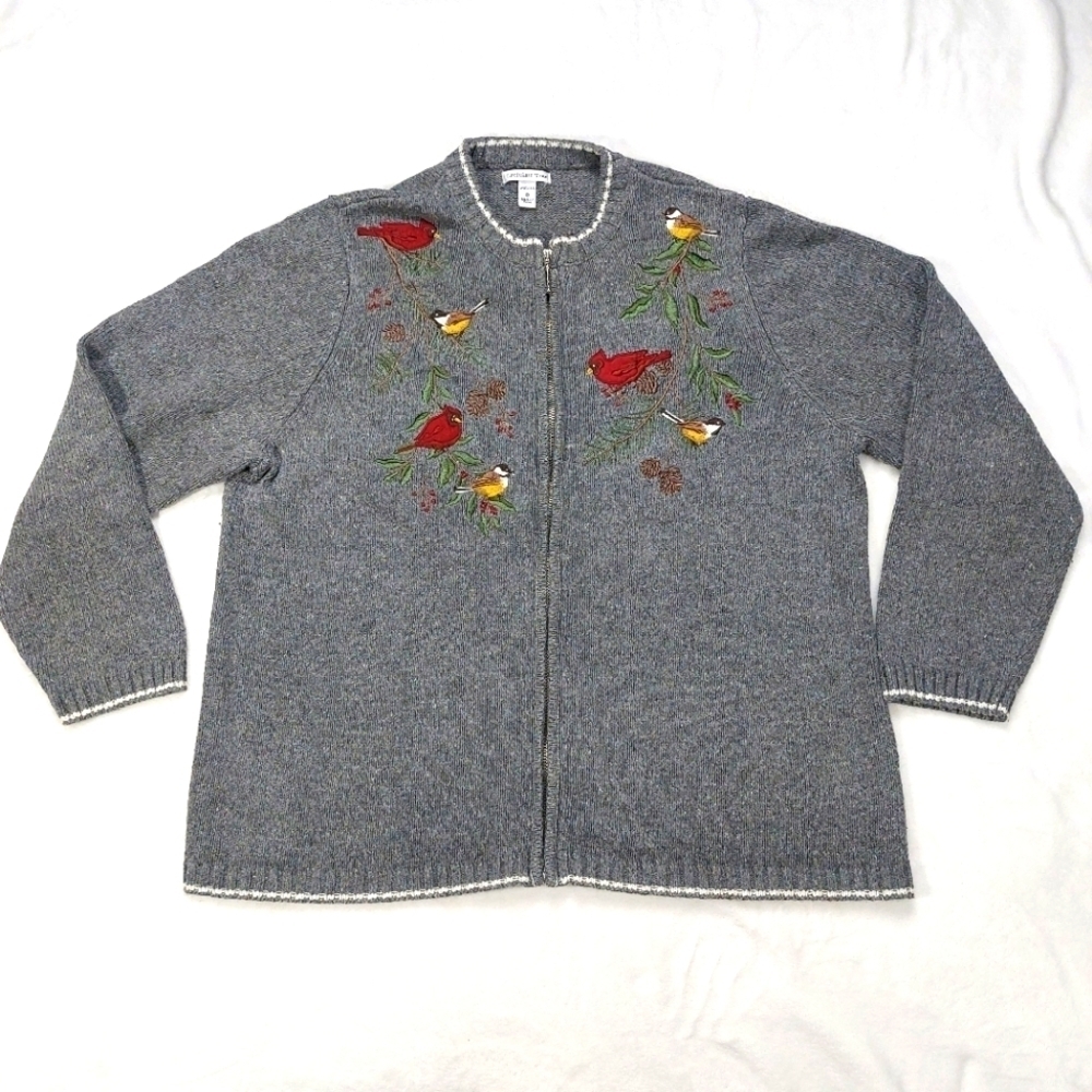 CROFT AND BARROW WOMEN'S GRAY CARDINAL ZIP FRONT KNIT CARDIGAN SIZE 1X